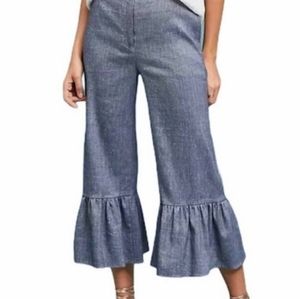 Anthropologie Denim Flared Ruffle Pant, Sz 10